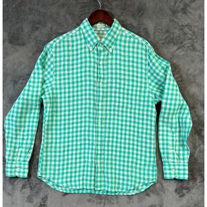 J. Crew Baird Mcnutt 100% Irish Linen Mens Medium Green Gingham L/S  Untucked